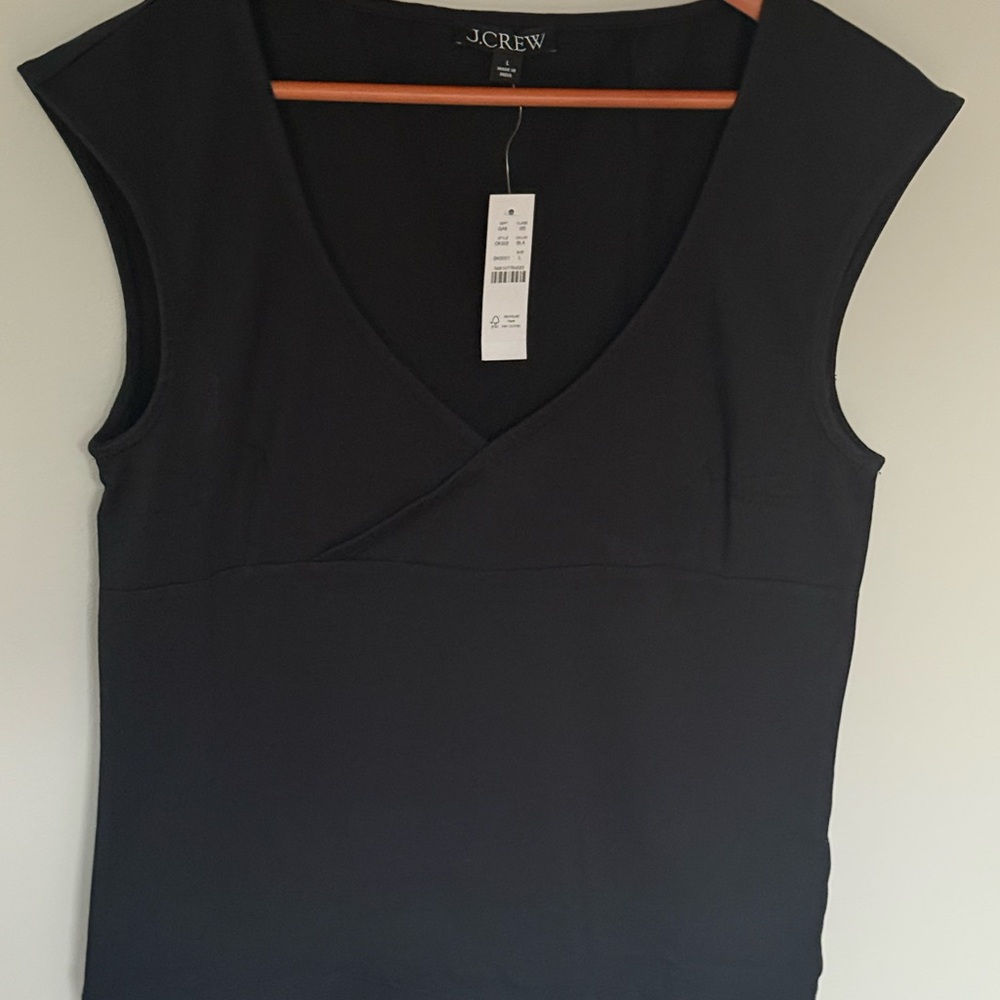 J. Crew Black Stretch cotton cap-sleeve crossover shirt Large - Picture 3 of 6